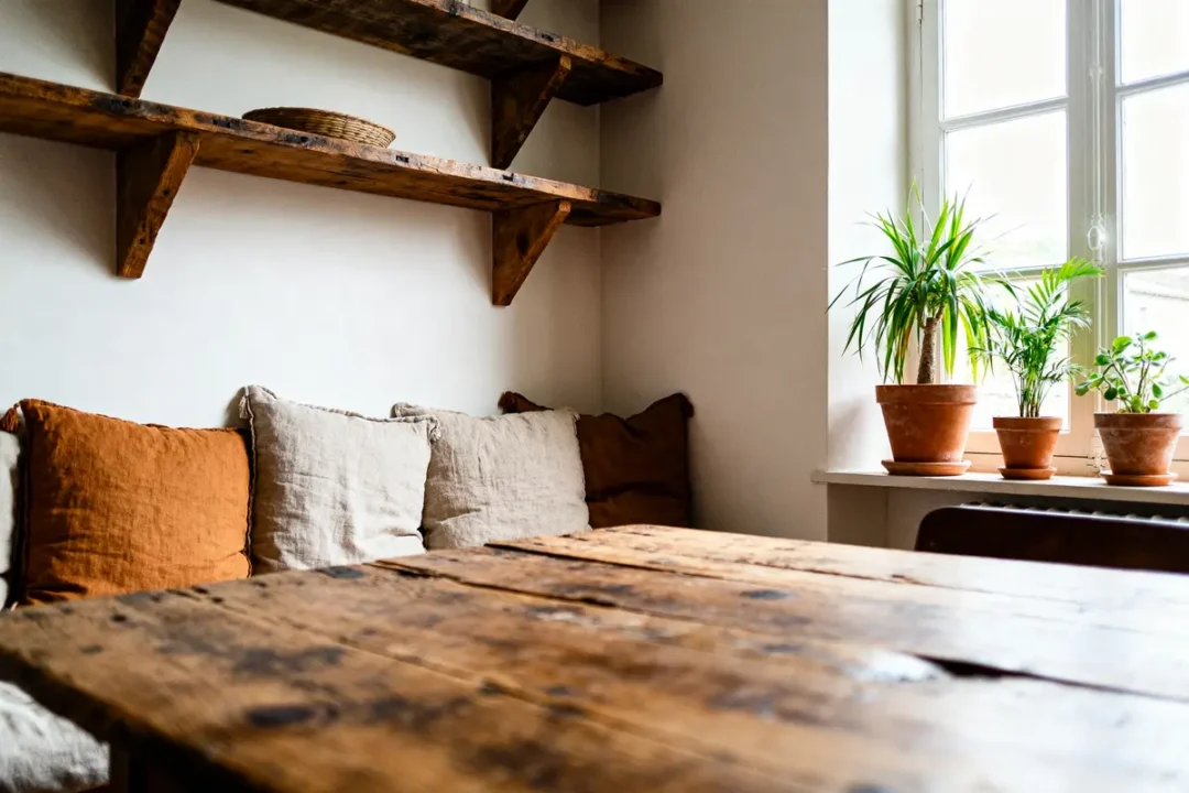 Coin salon cosy avec plantes en pots et coussins sur Beau Beau Blog