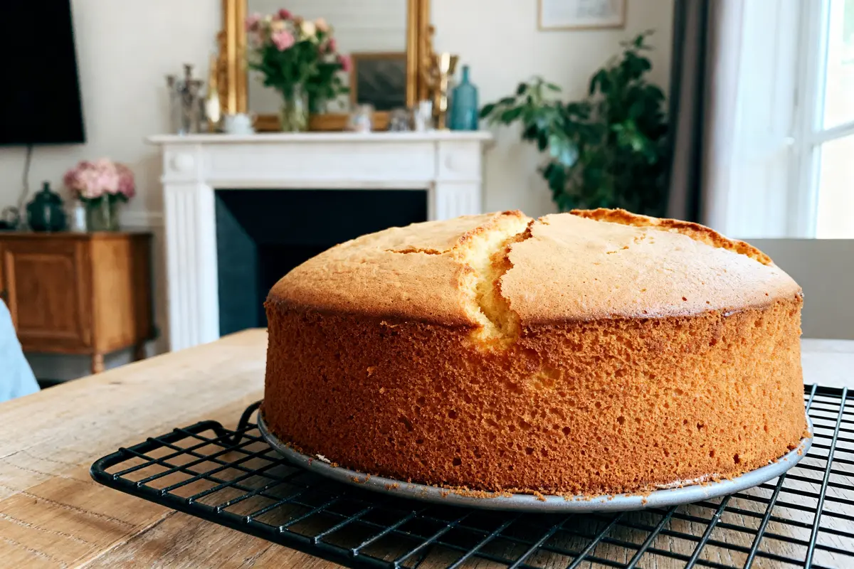 Gâteau bien gonflé et moelleux sur une grille dans un salon élégant et lumineux