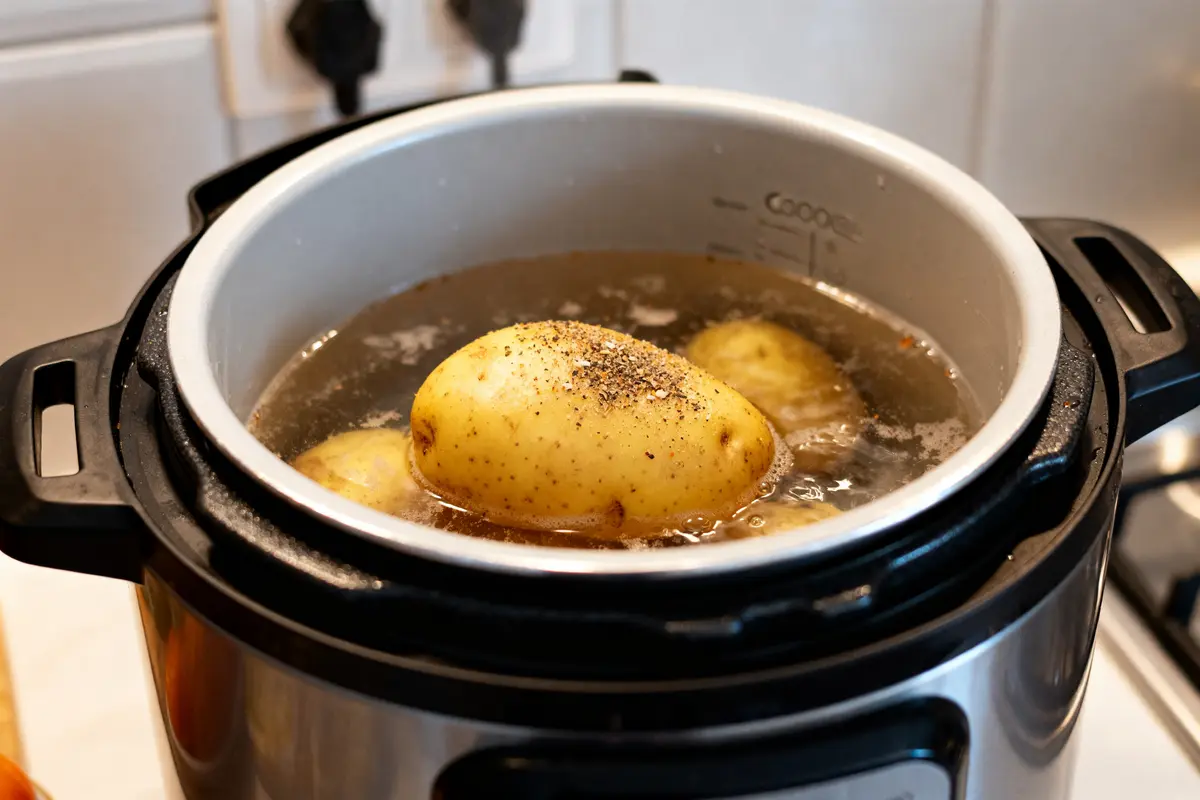 Cuisson de pomme de terre grenaille au Cookeo avec eau et épices visibles