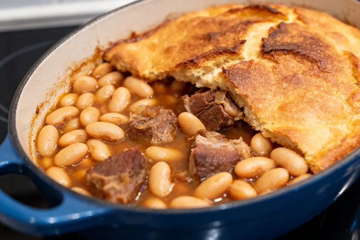 Cassoulet maison avec viande et haricots, selon une recette grand-mère de cassoulet maison