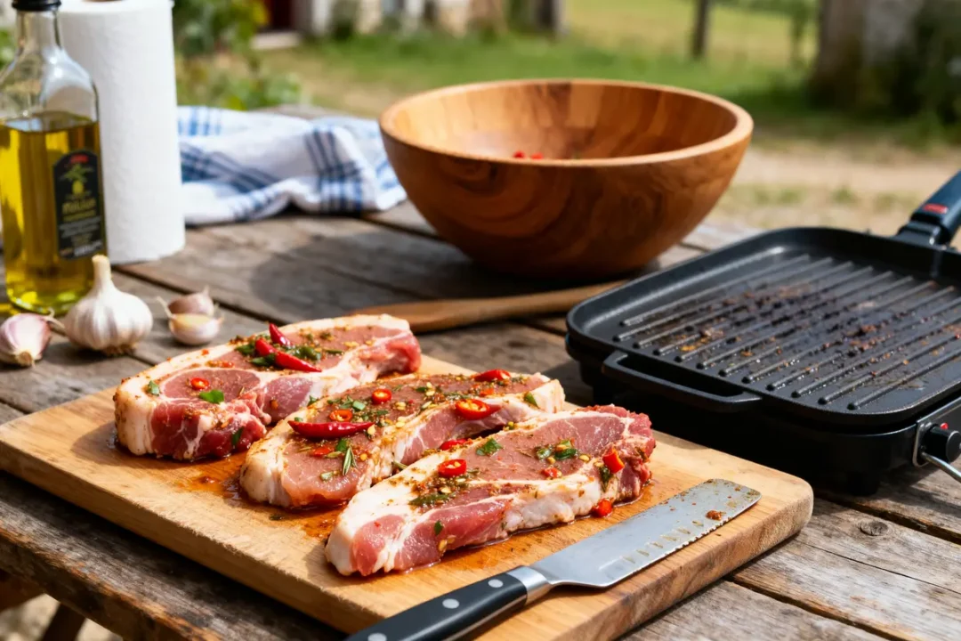 Steaks de porc marinés prêts à griller pour recettes de pluma de porc savoureuses