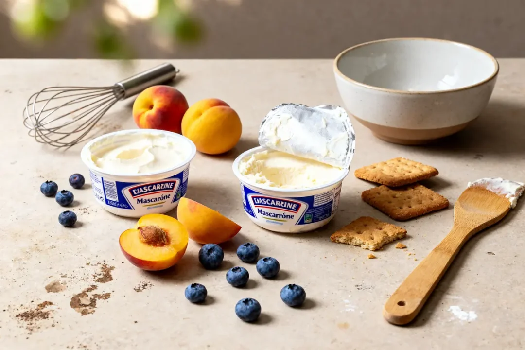Deux pots de mascarpone avec fruits et biscuits pour idées rapides que faire avec du mascarpone