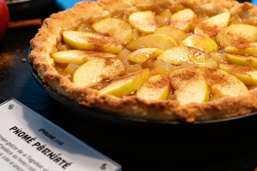 Tarte à la compote de pomme maison avec tranches de pomme et cannelle sur pâte croquante