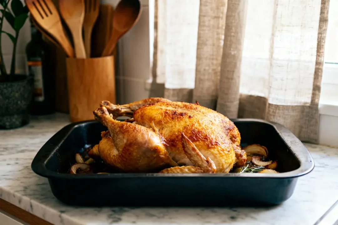 Poulet cuit au four, plat en cuisine, temps de cuisson d'un poulet au four de 2 kg